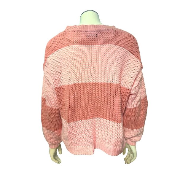 American Eagle Striped Knit Long Sleeve Sweater Pink Brown Cotton Acrylic Blend - Picture 3 of 10